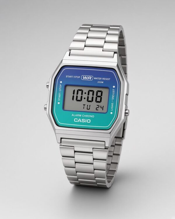 [12:11 am, 16/08/2026] My Watch: Casio Vintage Blue and Green Gradient Digital Watch